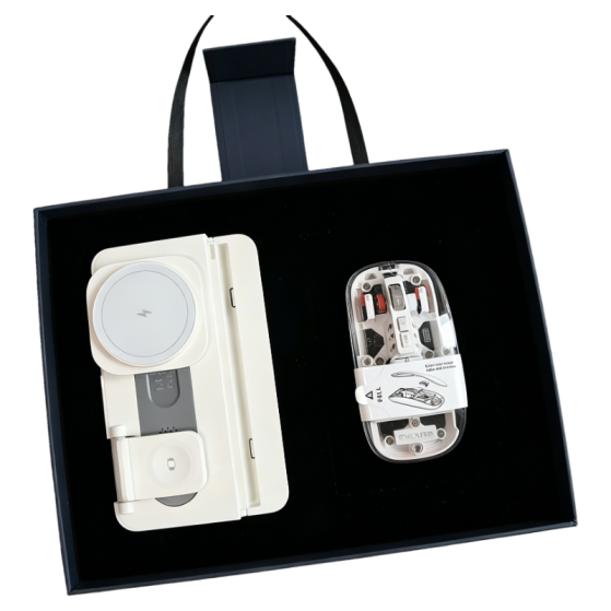 Transparent Mecha Light-up Mouse + 15W Multi-functional Foldable Wireless Charger