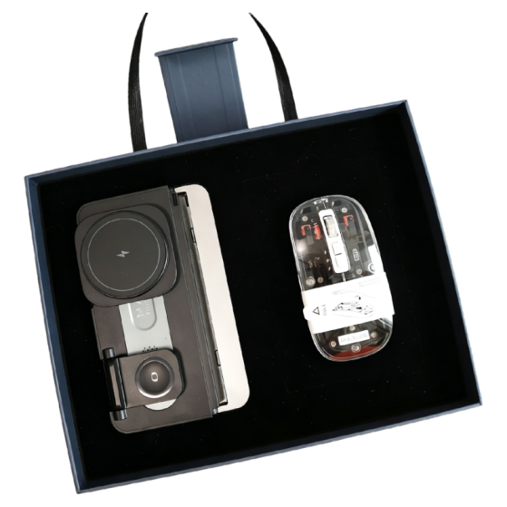 Transparent Mecha Light-up Mouse + 15W Multi-functional Foldable Wireless Charger